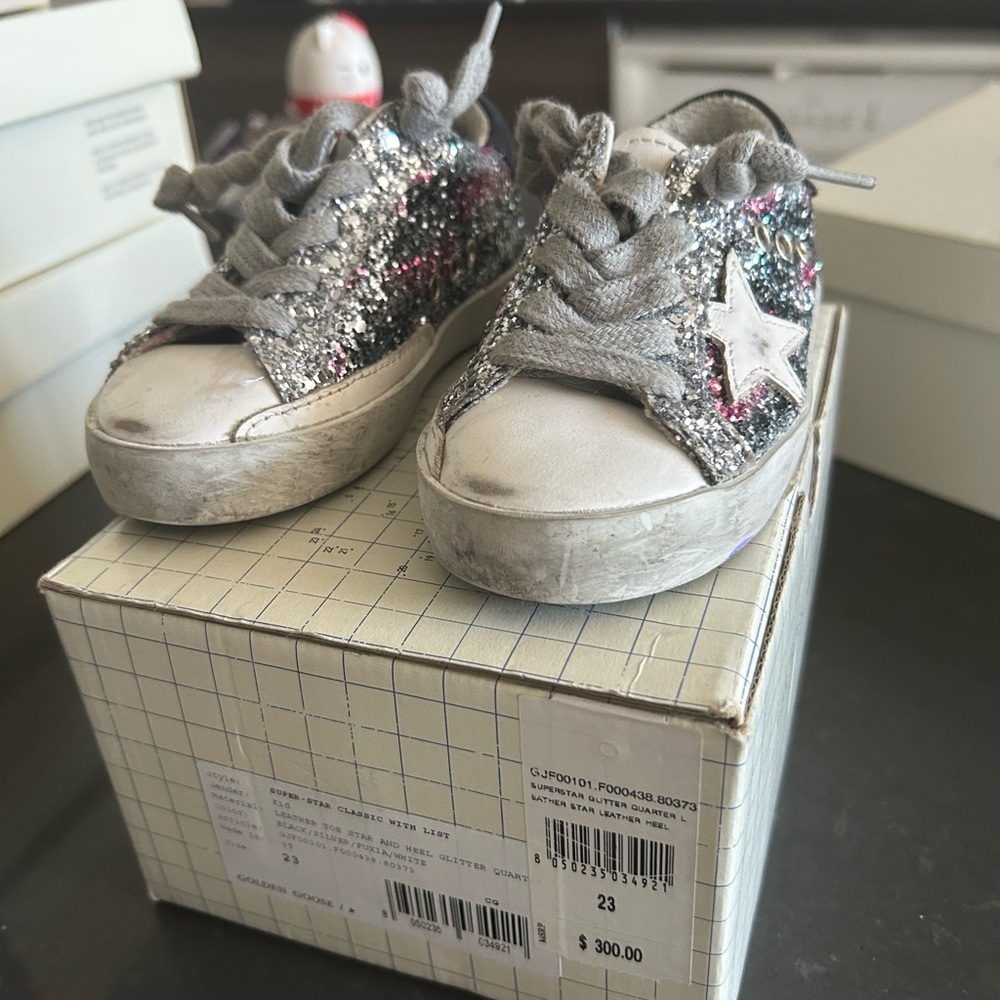 Golden Goose Kids Glitter Star Sneakers - Silver and Pink